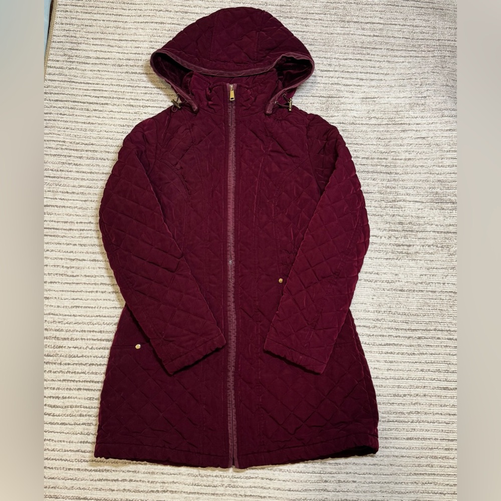 St John’s Bay Burgundy‎ Quilted Hooded Jacket Coat Size Medium